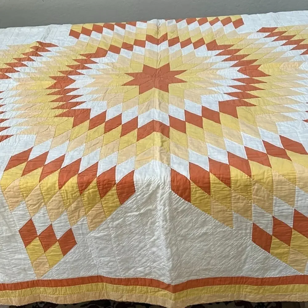 Vintage Lone Star Starburst Handmade Quilt Hand Quilted 75